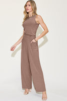 Basic Full Size Ribbed Tank and Wide Leg Pants Set