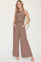 Basic Full Size Ribbed Tank and Wide Leg Pants Set