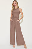 Basic Full Size Ribbed Tank and Wide Leg Pants Set