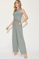 Basic Full Size Ribbed Tank and Wide Leg Pants Set