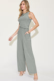 Basic Full Size Ribbed Tank and Wide Leg Pants Set