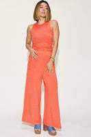 Basic Full Size Ribbed Tank and Wide Leg Pants Set