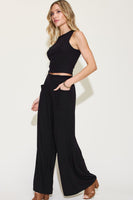 Basic Full Size Ribbed Tank and Wide Leg Pants Set