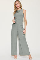 Basic Full Size Ribbed Tank and Wide Leg Pants Set