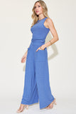 Basic Full Size Ribbed Tank and Wide Leg Pants Set