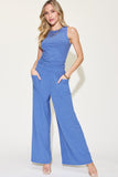 Basic Full Size Ribbed Tank and Wide Leg Pants Set