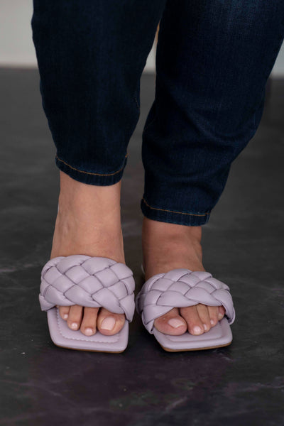Cakewalk Woven Square Toe Slides in Lilac