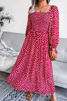 Printed Smocked Flounce Sleeve Maxi Dress