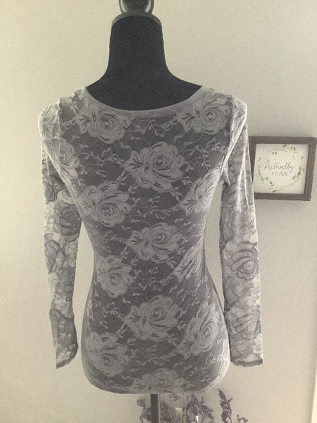 Rose Lace Top in Ultimate Gray - Lady Lavender Boutique LLC
