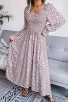 Printed Smocked Flounce Sleeve Maxi Dress
