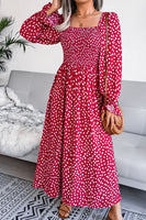 Printed Smocked Flounce Sleeve Maxi Dress