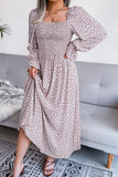 Printed Smocked Flounce Sleeve Maxi Dress