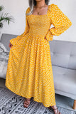 Printed Smocked Flounce Sleeve Maxi Dress